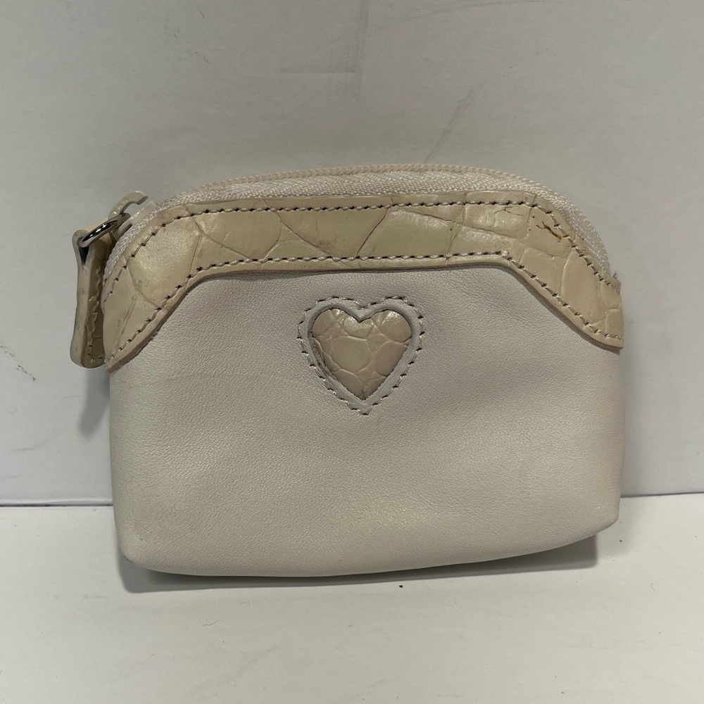 Brighton Cream and Beige Leather Heart Accent Zip Pouch